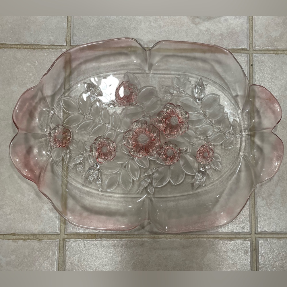 Vintage Mikasa Canapé 16” Tray Etched Rose Walther Glass